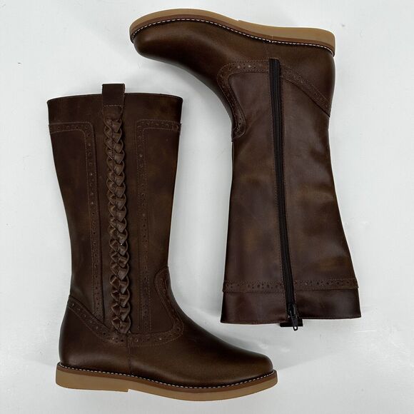Elephantito Tall Braided Leather Knee High Boots Shoes Brown NWOB Girls Size 13 - Picture 7 of 12